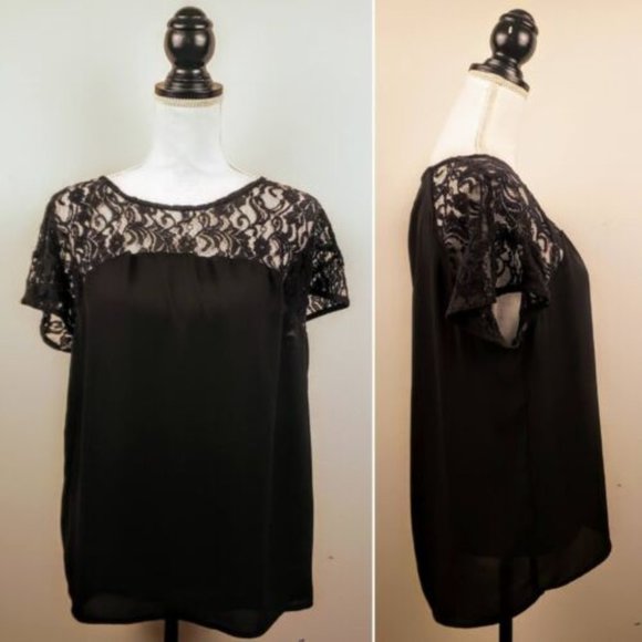 Anthropologie Maeve Black Short Sleeve Lace Blouse Size Medium - Picture 6 of 12